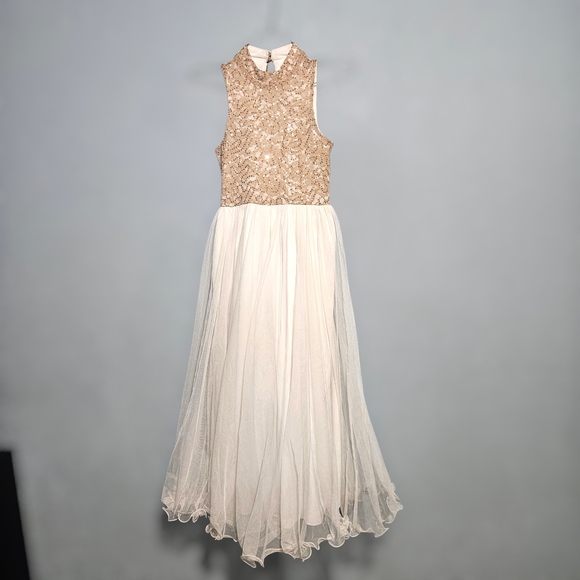 Speechless Sz 10 Children's Flower Girl Jr Bridesmaid Dress Champagne & Cream - Picture 2 of 10